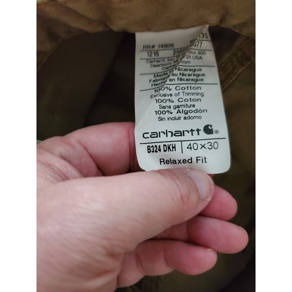 Carhartt Relaxed Fit Washed Twill Dungaree Dark Khaki Pants 40 x 30 B324-DKH - Picture 8 of 9